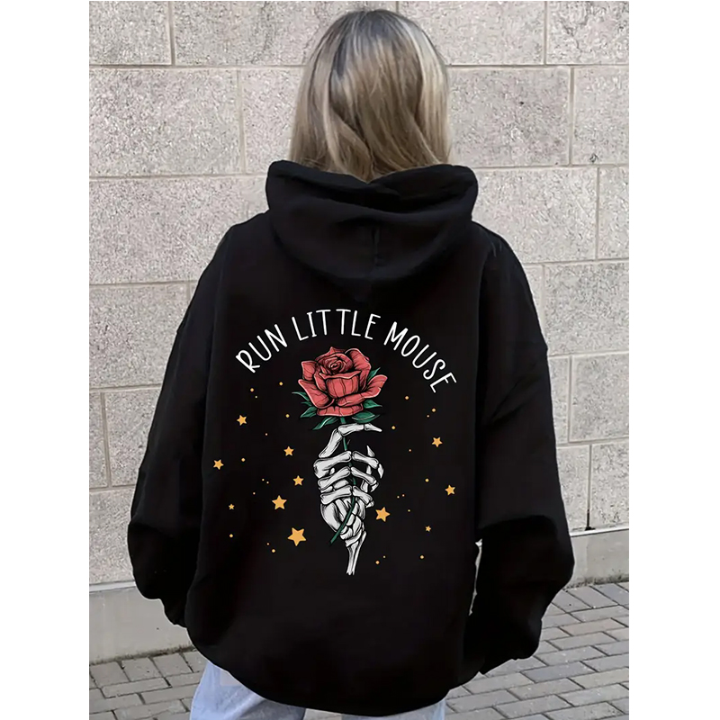 Graphic Hoodie Streetwear - Feminino engraçado rosa crânio canguru mão