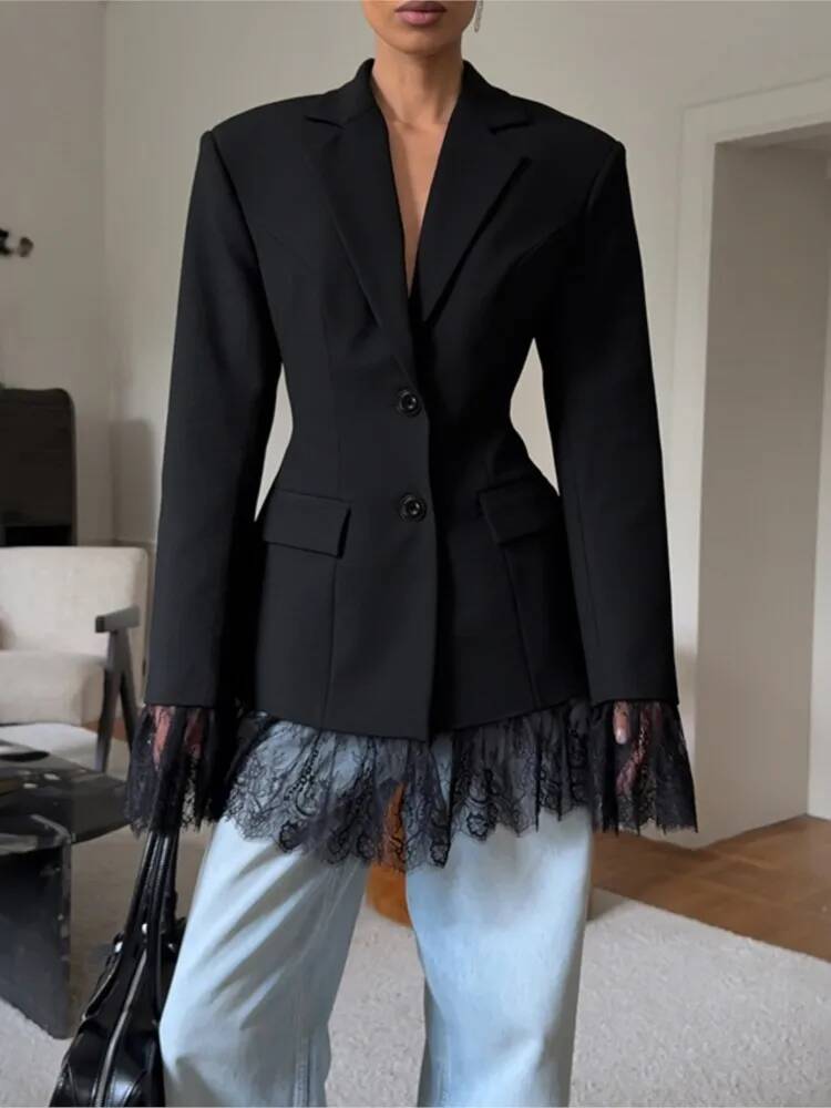 Street Fashion Taiwan - Elegante renda blazer casaco feminino moda
