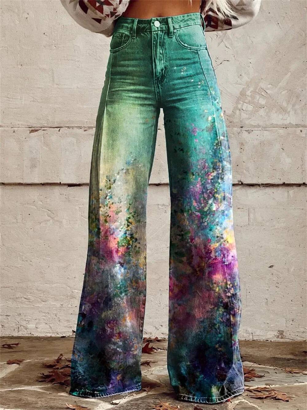 Street Fashion Taiwan - Calça Jeans Feminina Wide Leg Retrô