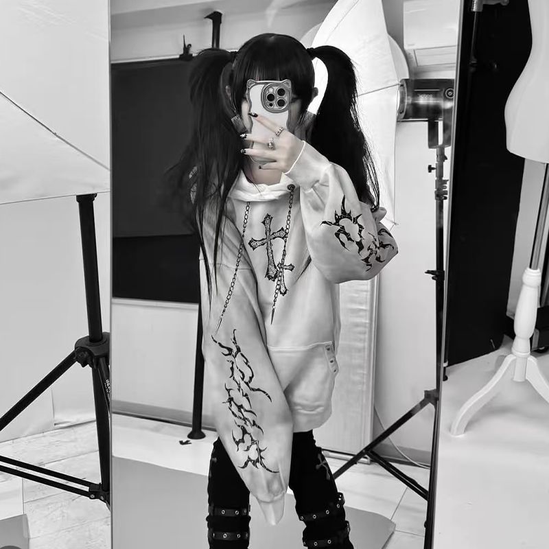Nova subcultura gótico elegant - Graphic Hoodie Streetwear avaliação e preço