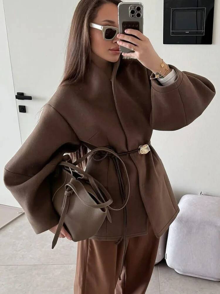 Casaco de lã sólido feminino c - Street Fashion Taiwan avaliação e preço