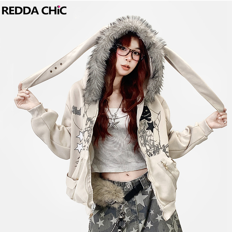 Reddachic estética zip up gráf - Graphic Hoodie Streetwear avaliação e preço
