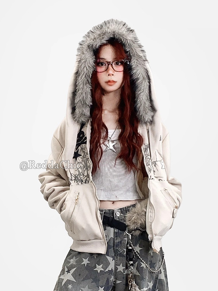 Reddachic estética zip up gráf - Graphic Hoodie Streetwear avaliação e preço
