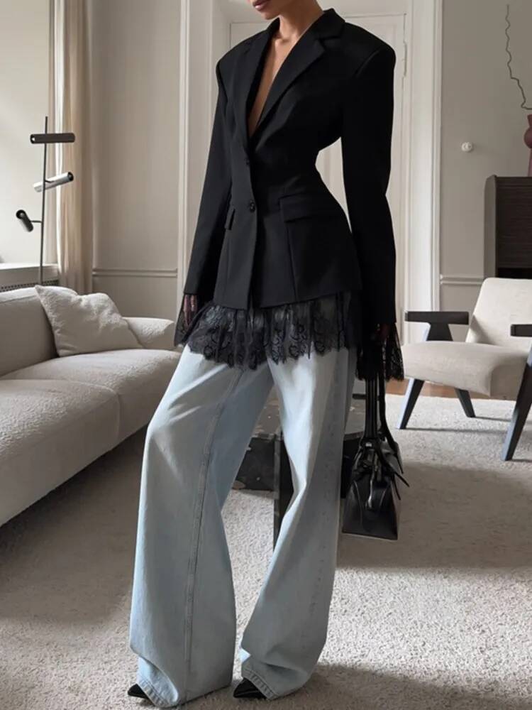 Elegante renda blazer casaco f - Street Fashion Taiwan avaliação e preço