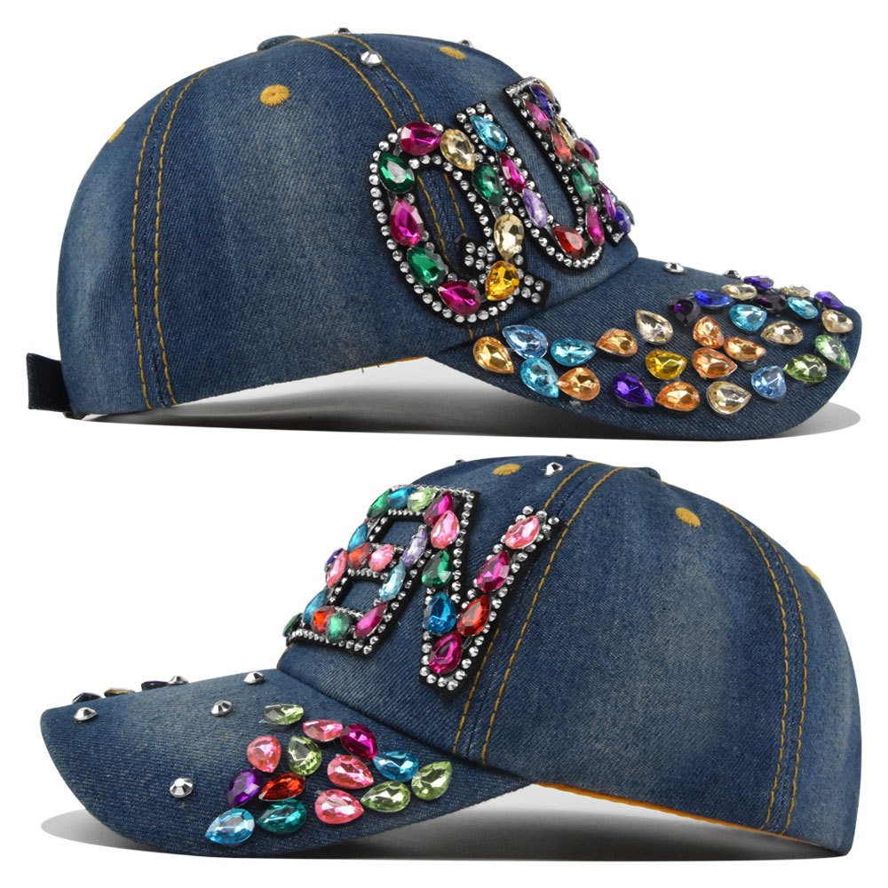 Rainha strass denim bonés de b - Queen Street Fashion avaliação e preço