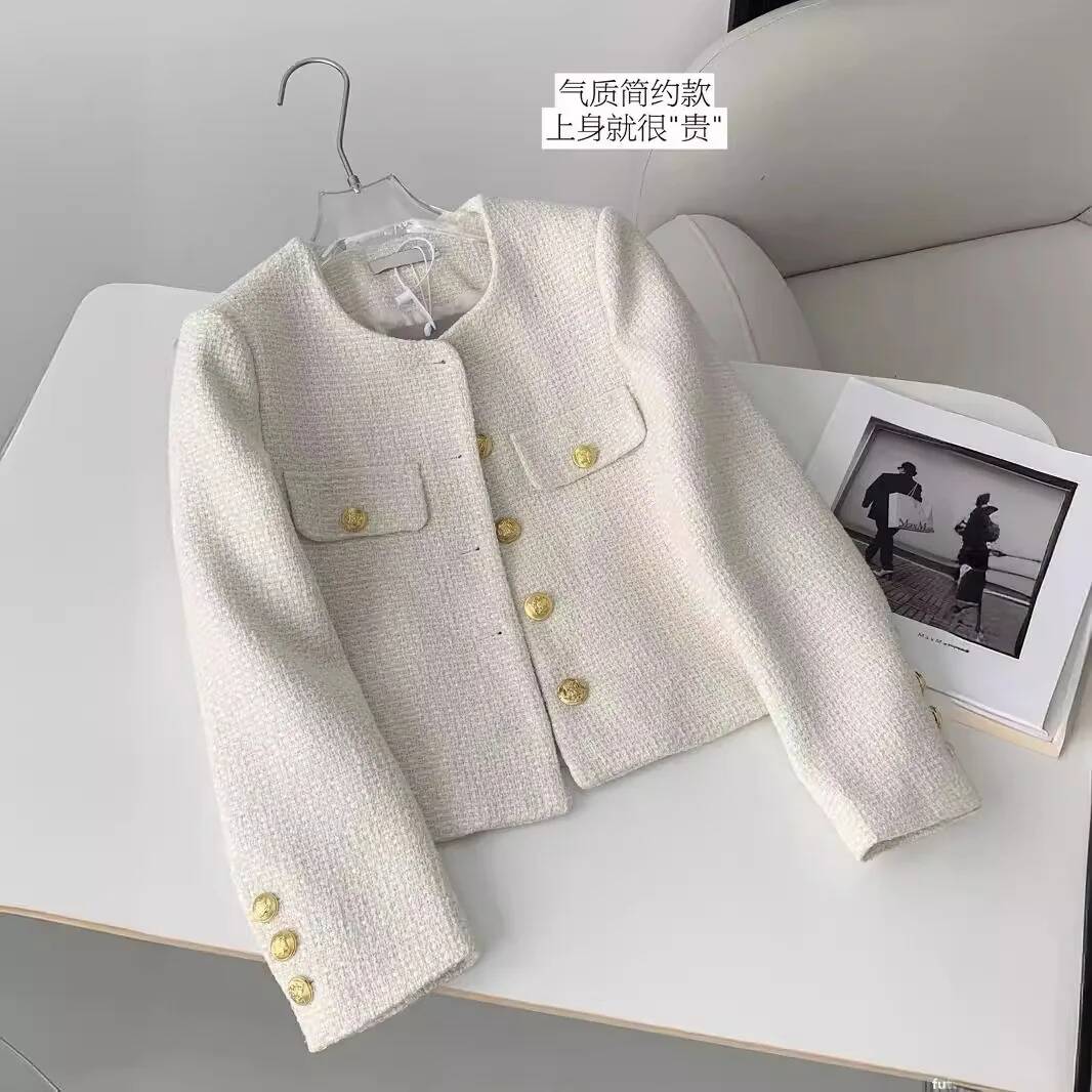 Jaqueta de Tweed Xadrez com Fr - Street Fashion Taiwan avaliação e preço