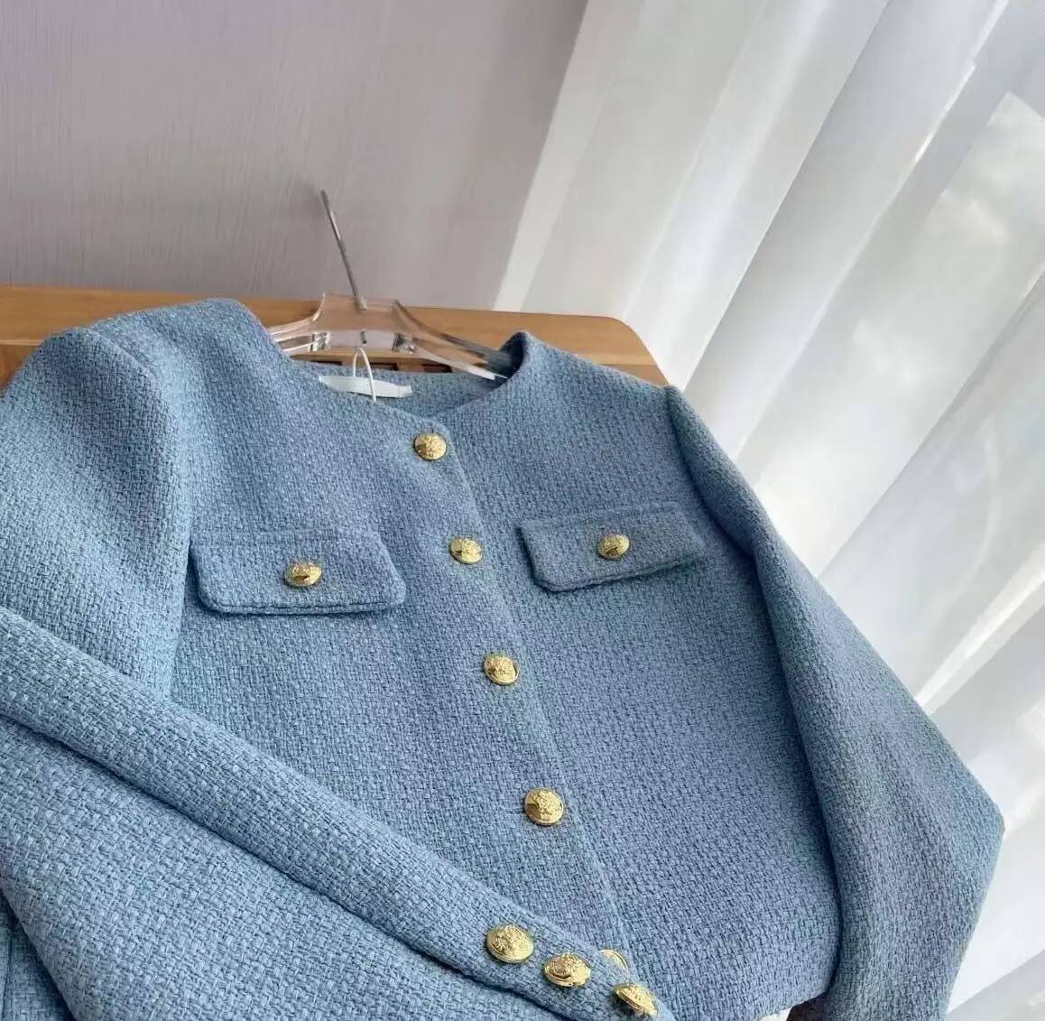 Jaqueta de Tweed Xadrez com Fr - Street Fashion Taiwan avaliação e preço
